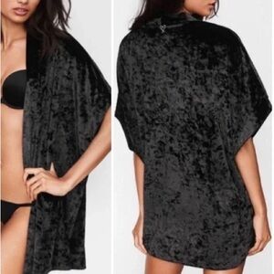 VIctoria's Secret Black Crushed Velvet Kimono Robe Size M/L Whimsigoth Y2k Cozy